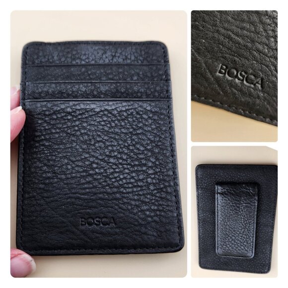 BOSCA Leather Front Pocket Wallet Magnetic Money Clip Black